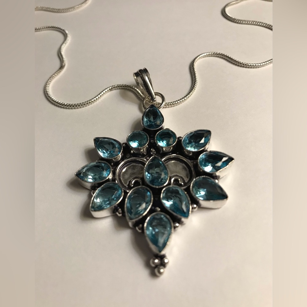 Blue Topaz Stamped 925 Sterling Silver Necklace